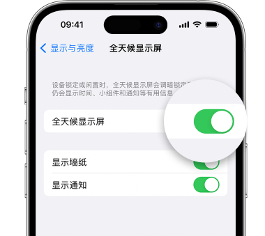 温州苹果15预约维修分享iPhone15如何设置全天候显示屏幕可见 